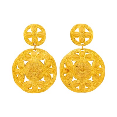 Lot 1078 - High Karat Gold Pendant-Earrings