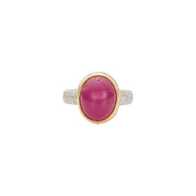 Lot 1165 - Platinum, Gold, Cabochon Ruby and Diamond Ring