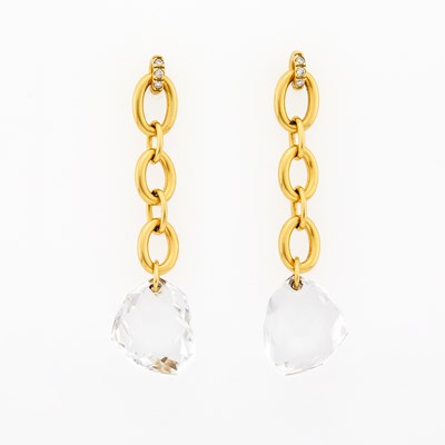 Lot 2030 - Diane von Furstenberg for H. Stern Pair of Gold, Rock Crystal and Diamond Pendant-Earrings