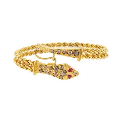 Lot 2090 - Gold and Diamond Serpent Bangle Bracelet