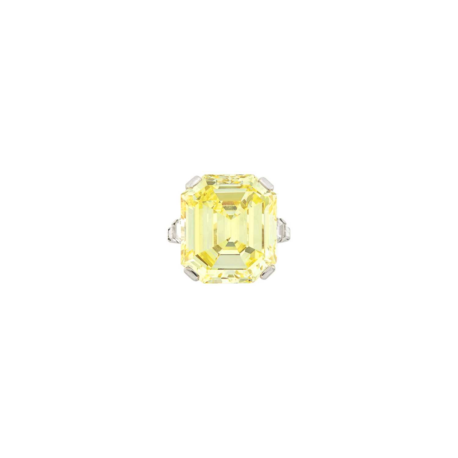 Lot 242 - Platinum, Fancy Intense Yellow Diamond and Diamond Ring