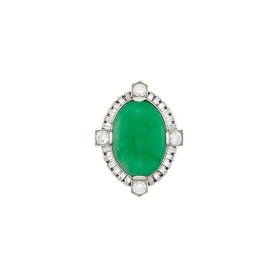 Lot 128 - Platinum, Jade and Diamond Ring