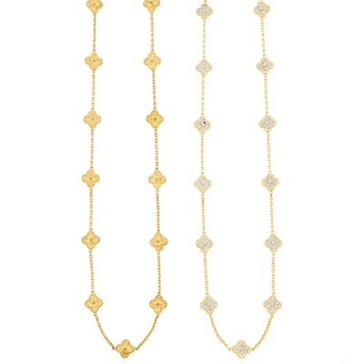 Lot 282 - Two Long Gilt-Metal and Paste Clover Necklaces