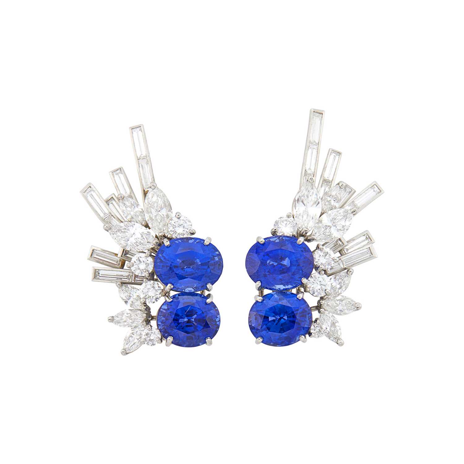 Lot 233 - Pair of Platinum, Sapphire and Diamond Earclips