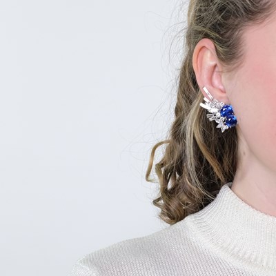 Lot 233 - Pair of Platinum, Sapphire and Diamond Earclips