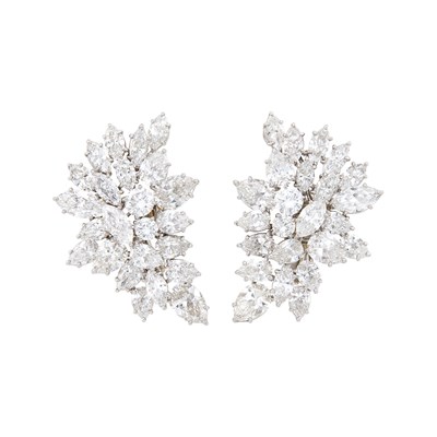 Lot 240 - Harry Winston Pair of Platinum and Diamond Cluster Earclips