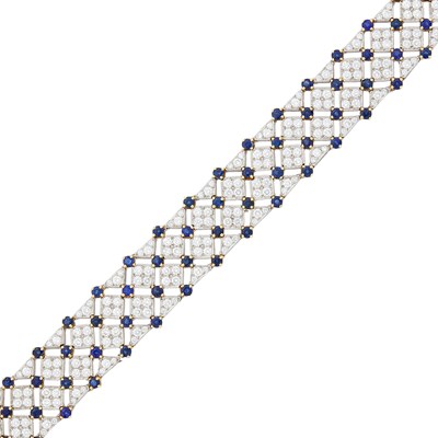 Lot 210 - Oscar Heyman & Brothers for Tiffany & Co. Platinum, Gold, Diamond and Sapphire 'Trellis' Bracelet