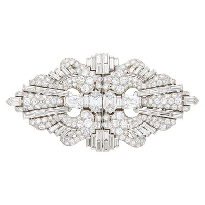 Lot 176 - Platinum and Diamond Double Clip-Brooch