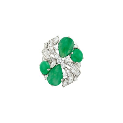 Lot 130 - J.E. Caldwell & Co. Platinum, Jade and Diamond Ring