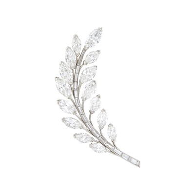 Lot 238 - Van Cleef & Arpels Platinum and Diamond Foliate Brooch