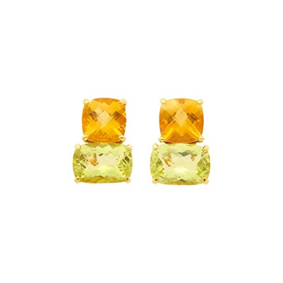 Lot 274 - Pair of Gold, Citrine and Lemon Quartz Earclips
