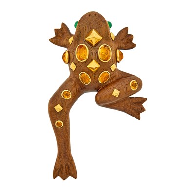 Lot 2 - Seaman Schepps Gold, Wood and Citrine Frog Brooch