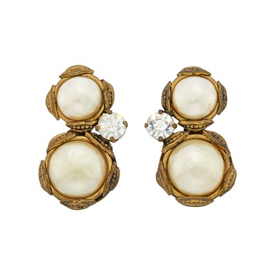 Lot 264 - Chanel Pair of Imitation Pearl and Rhinestone Earclips
