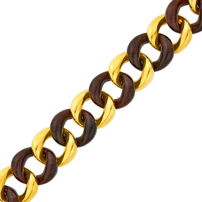 Lot 3 - Seaman Schepps Gold and Wood 'Curb Link' Bracelet
