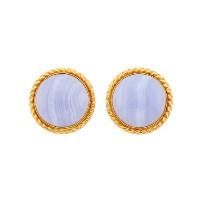 Lot 283 - Pair of Gold and Blue Lace Agate Earclips