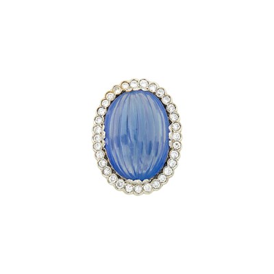 Lot 231 - White Gold, Carved Sapphire and Diamond Ring