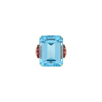 Lot 32 - Gold, Platinum, Aquamarine, Ruby and Diamond Ring