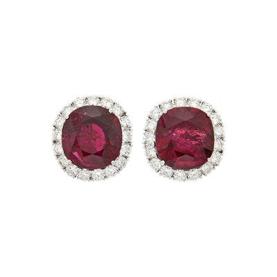 Lot 142 - Pair of Platinum, Rubellite and Diamond Earclips