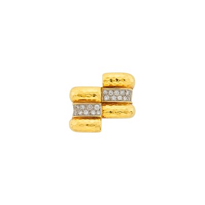 Lot 1091 - Andrew Clunn Hammered Gold, Platinum and Diamond Ring