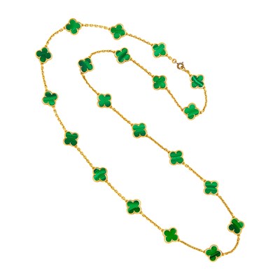 Lot 65 - Van Cleef & Arpels Gold and Malachite 'Alhambra' Necklace, France