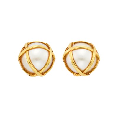 Lot 269 - Pair of Gold and Mabé Pearl Earclips