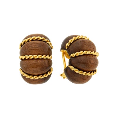 Lot 268 - Seaman Schepps Pair of Gold and Wood Shrimp Earclips