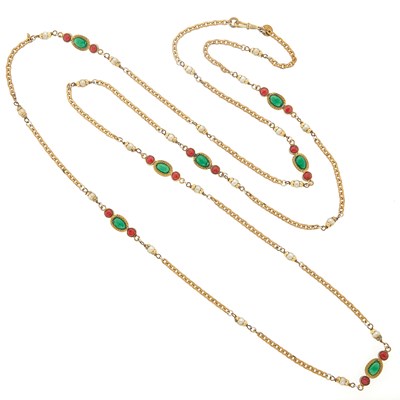 Lot 261 - Chanel Long Red and Green Gripoix Glass and Imitation Pearl Necklace