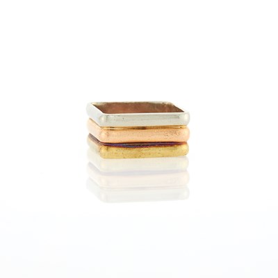 Lot 284 - Tiffany & Co. Tricolor Gold Square Band Ring