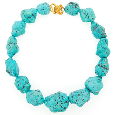 Lot 267 - Alice Kuo Tumbled Turquoise Bead Necklace with Gilt-Metal Clasp