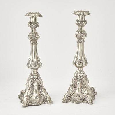 Lot 708 - Pair of Continental Silver Candlesticks