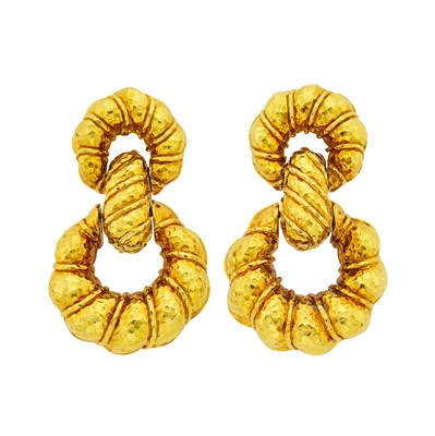 Lot 53 - David Webb Pair of Hammered Gold Door Knocker Earclips