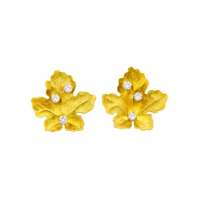 Lot 2073 - Tiffany & Co., Angela Cummings Pair of Gold and Diamond Leaf Earclips