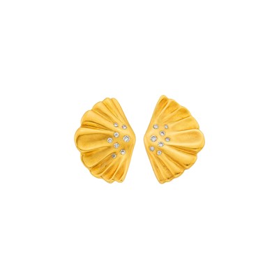 Lot 2007 - Tiffany & Co. Pair of Gold and Diamond Fan Earclips