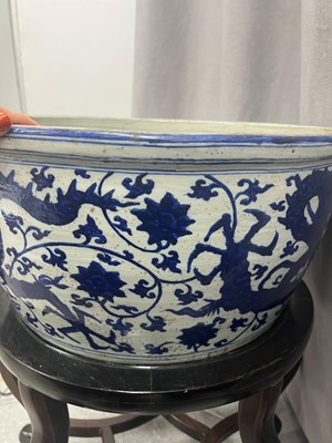 Lot 178 - A Massive Chinese Blue and White Porcelain Dragon Basin