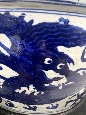 Lot 178 - A Massive Chinese Blue and White Porcelain Dragon Basin