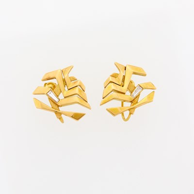 Lot 2048 - Pair of Gold and Diamond Earclips