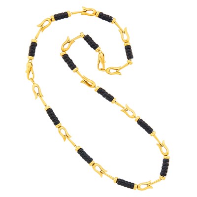 Lot 1017 - Gold and Black Onyx Bead Necklace/Bracelet Combination