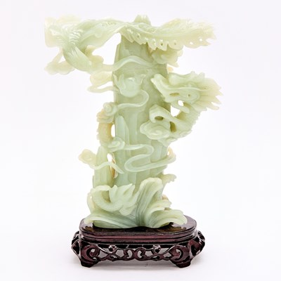 Lot 538 - A Chinese Celadon Jade 'Dragon and Phoenix' Vase and Cover
