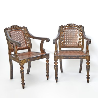 Lot 143 - A Pair of Chinese Export Lacquered Hardwood Chairs