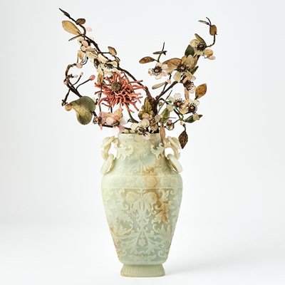 Lot 518 - A Chinese Celadon Jade Vase and Stand