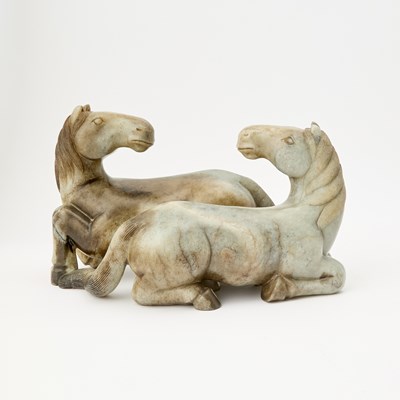 Lot 531 - A Chinese Jade Carving of Two Horses