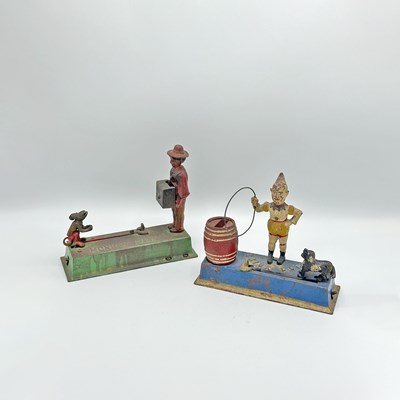 Lot 239 - Painted Cast Iron "Monkey Bank" and "Trick Dog" Mechanical Banks