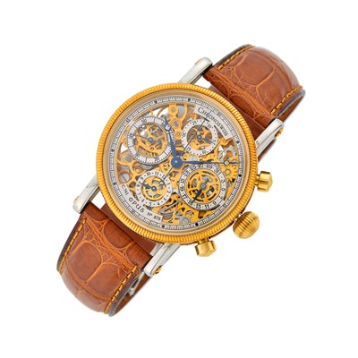 Lot 65 - Chronoswiss Stainless Steel and Gold 'Opus Skeletonized with Date' Chronograph Wristwatch, Ref. CH7522