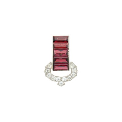 Lot 135 - Cartier Platinum, Pink Tourmaline and Diamond Clip