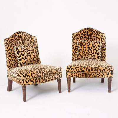 Lot 198 - Near Pair of Louis XVI Style Upholstered Child's Slipper Chairs