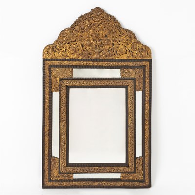 Lot 88 - Dutch Baroque Repousse Brass and Ebonized Wood Mirror