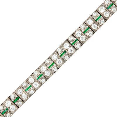 Lot 1059 - Platinum, Diamond and Emerald Bracelet