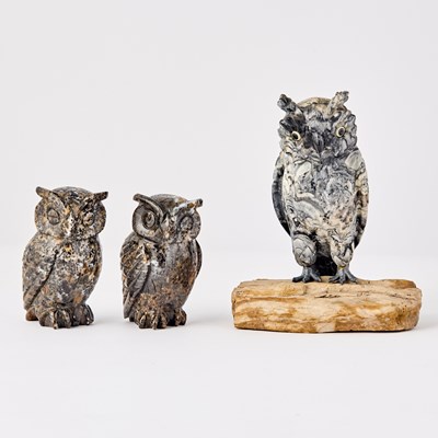 Lot 257 - Group of Three Hardstone Figures of Owls
