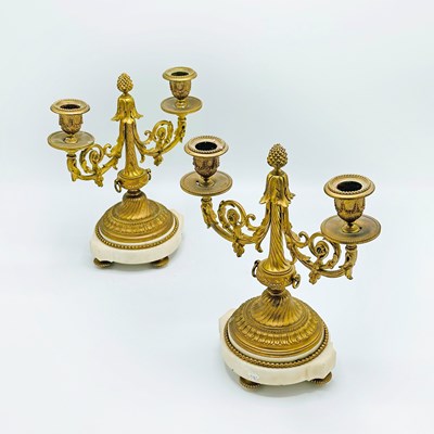 Lot 1094 - Pair of Gilt-Bronze and Marble Candelabra