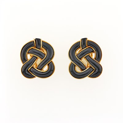 Lot 2009 - Tiffany & Co. Pair of Gold and Black Jade 'Pretzel' Earclips